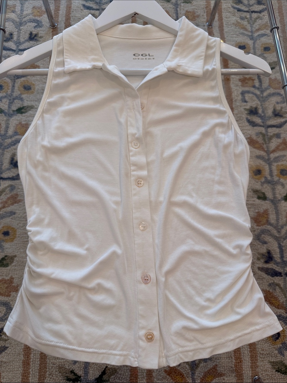 OGL Collared Faux Button Placket Side Ruched Vest Top